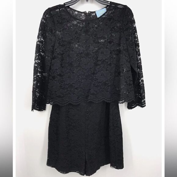 CeCe by Cynthia Steffe Long Sleeve Romper Black Lace - Picture 1 of 7